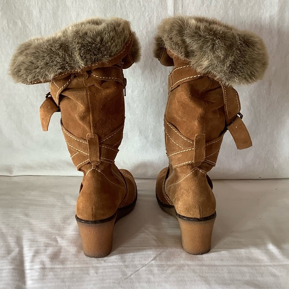 Suede wedge heel boot faux fur top size 7 - Picture 4 of 10